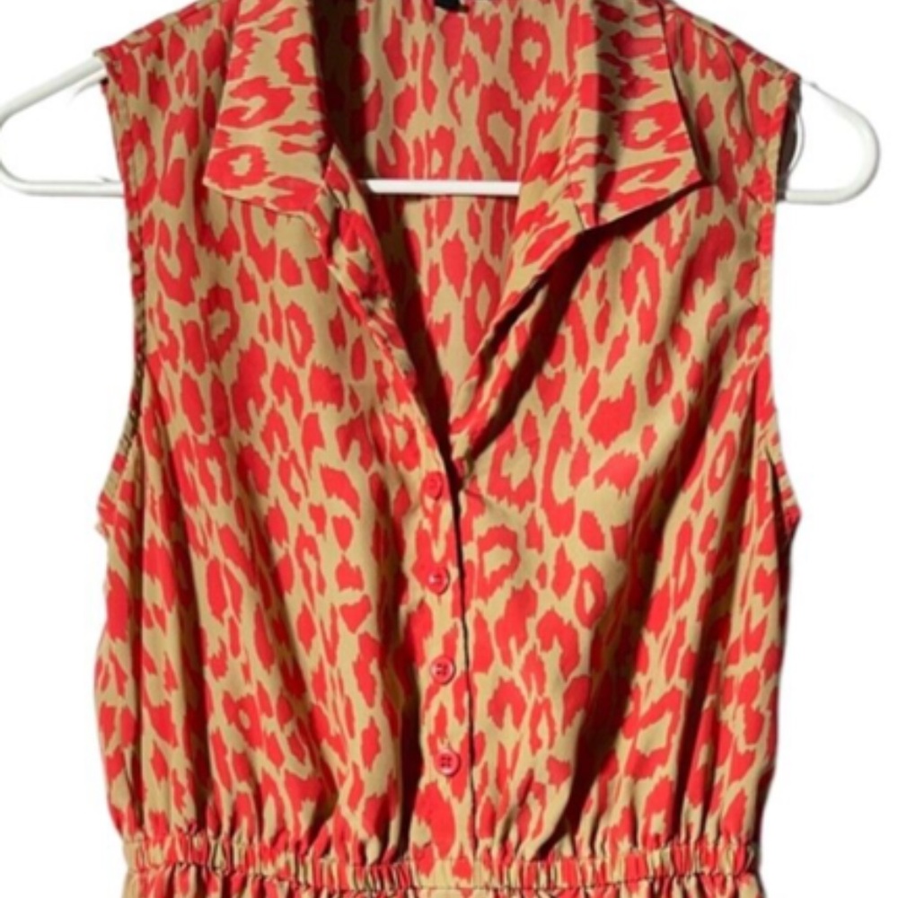 BeBop Womens sleeveless 3/4 button up mini animal print dress, size Large